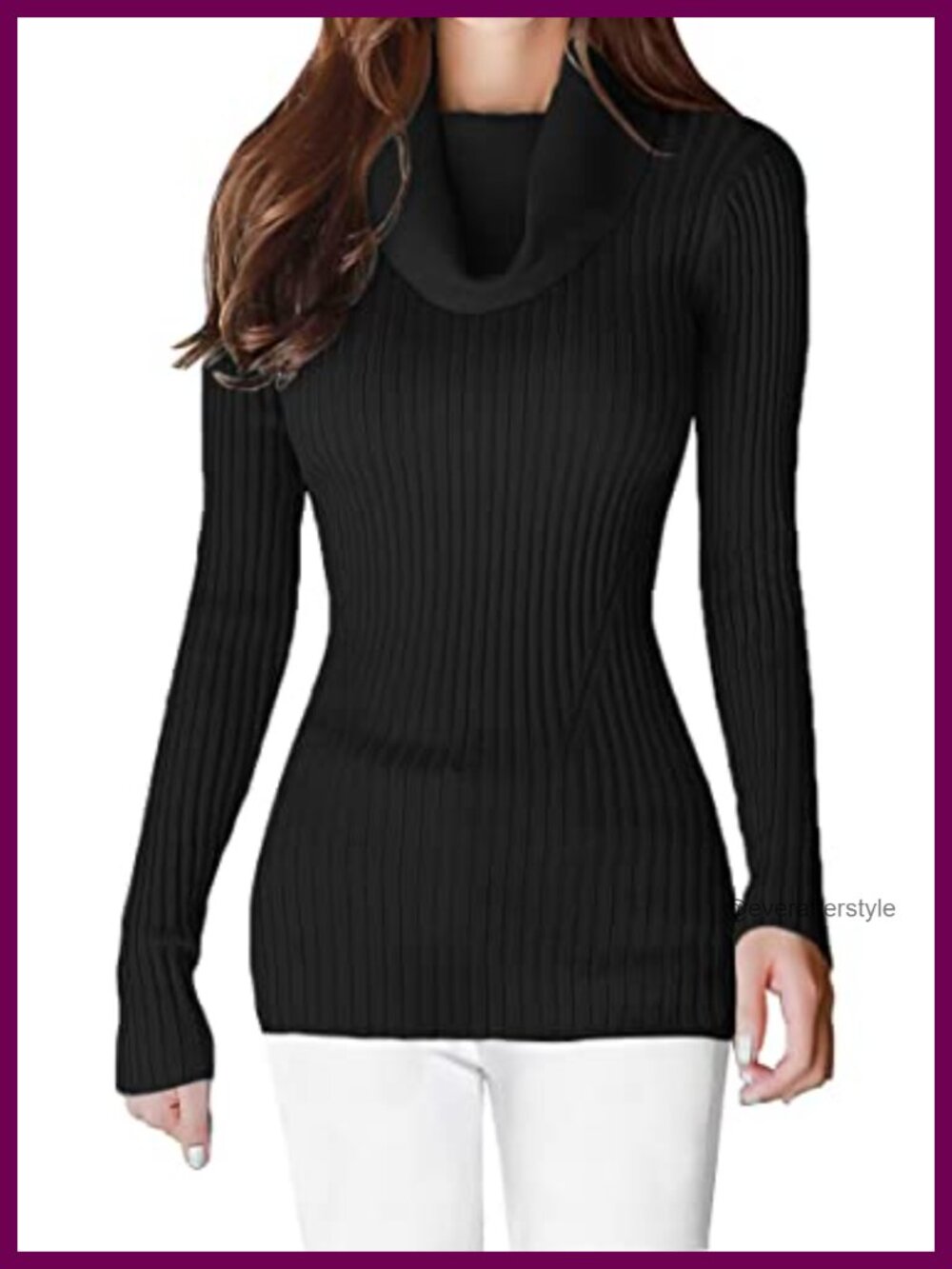 Women's Stretchable Cowl Neck Knit Long Sleeve Slim Fit Bodycon Sweater